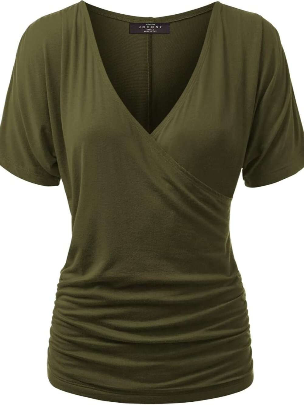 Women's V Neck Short Sleeve Wrap Front Drape Dolman Tunic Top